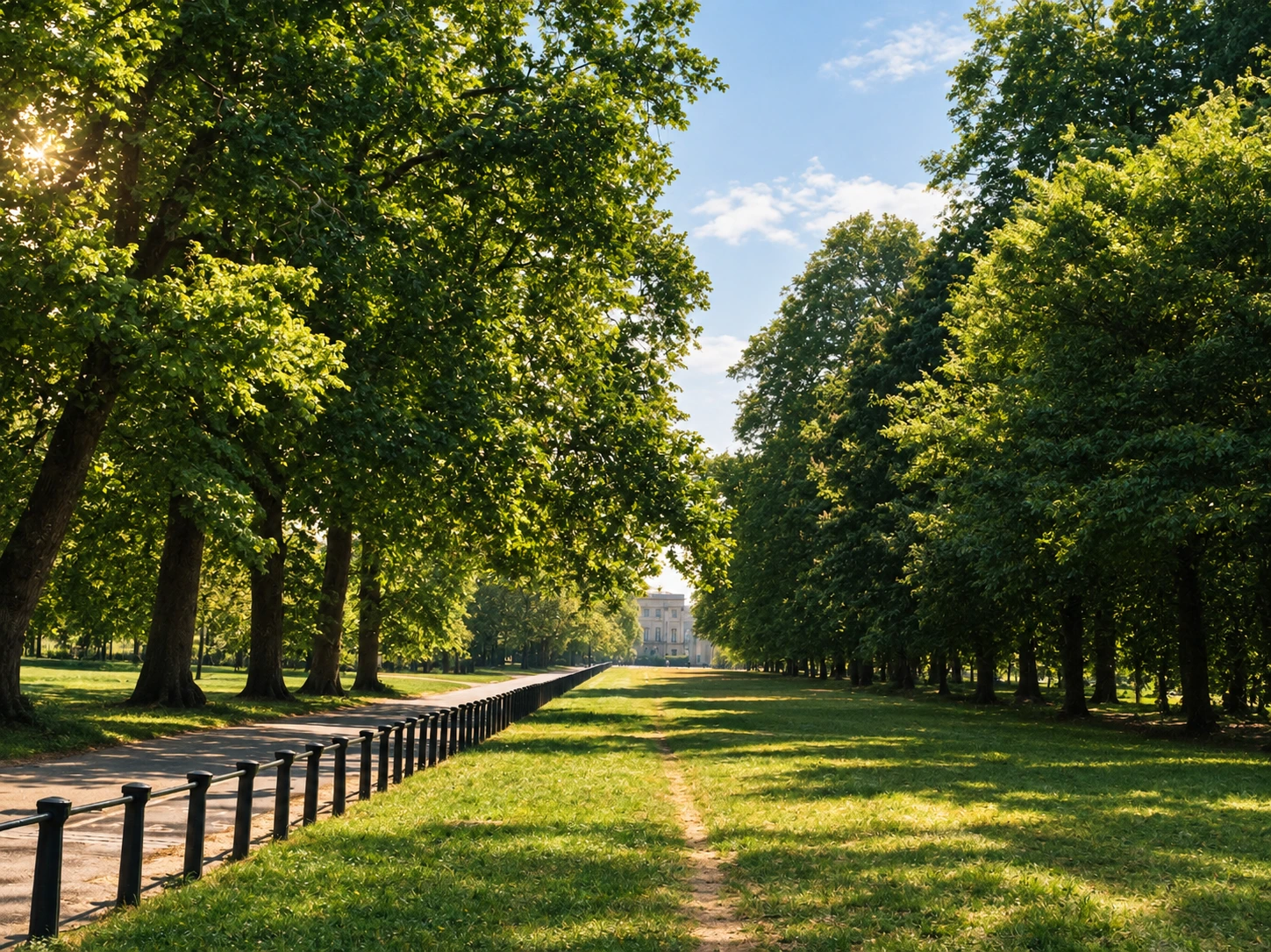 A broad tree-lined path crossing the grass in Hyde Park